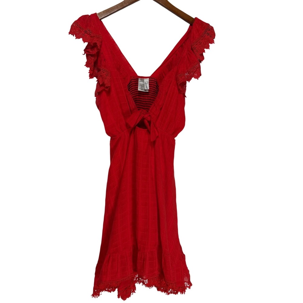 Peixoto Farrah Dress Trim Tie Front V-Neck Ruffle Shoulder Size S Retail: $178‎